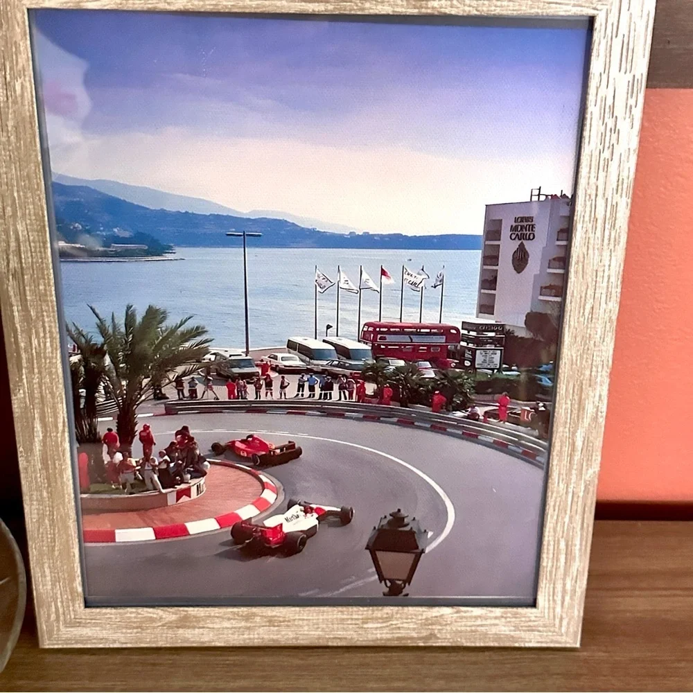 Vtg Monaco F1 Grand Prix Car Race Framed Mediterranean Canvas Art Print Framed